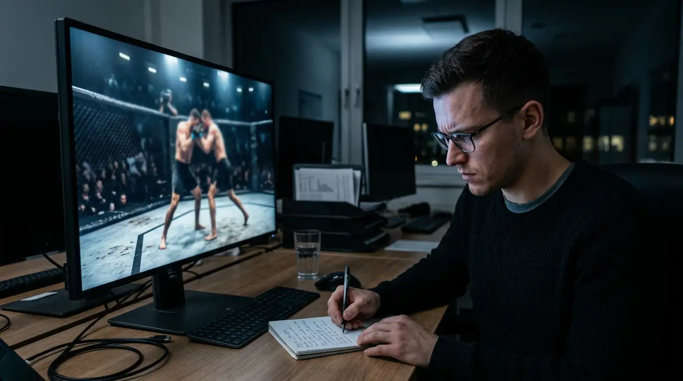 Analyst prüft Kampfvideos, um die Finish-Statistik mit dem Augenschein abzugleichen