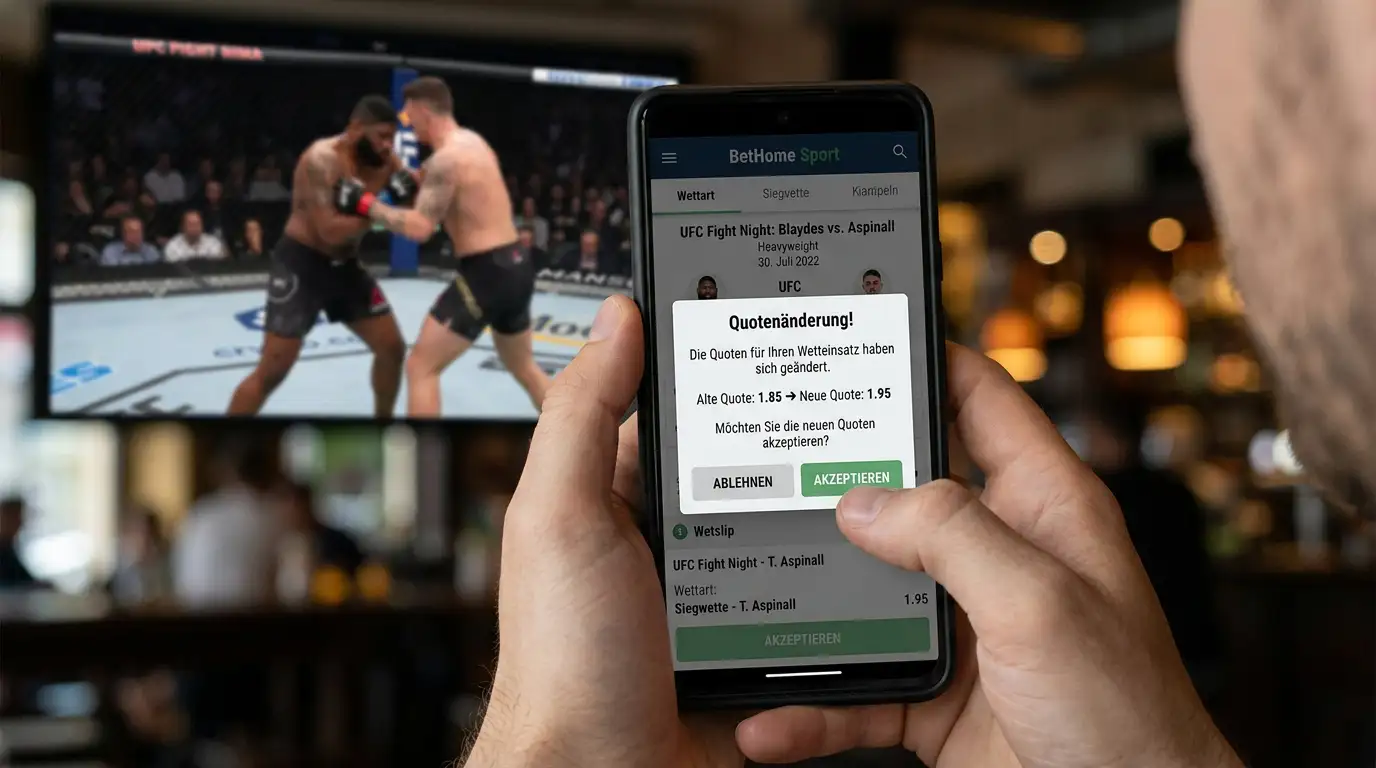 Wett-App zeigt eine Quotenänderung vor der Bestätigung an