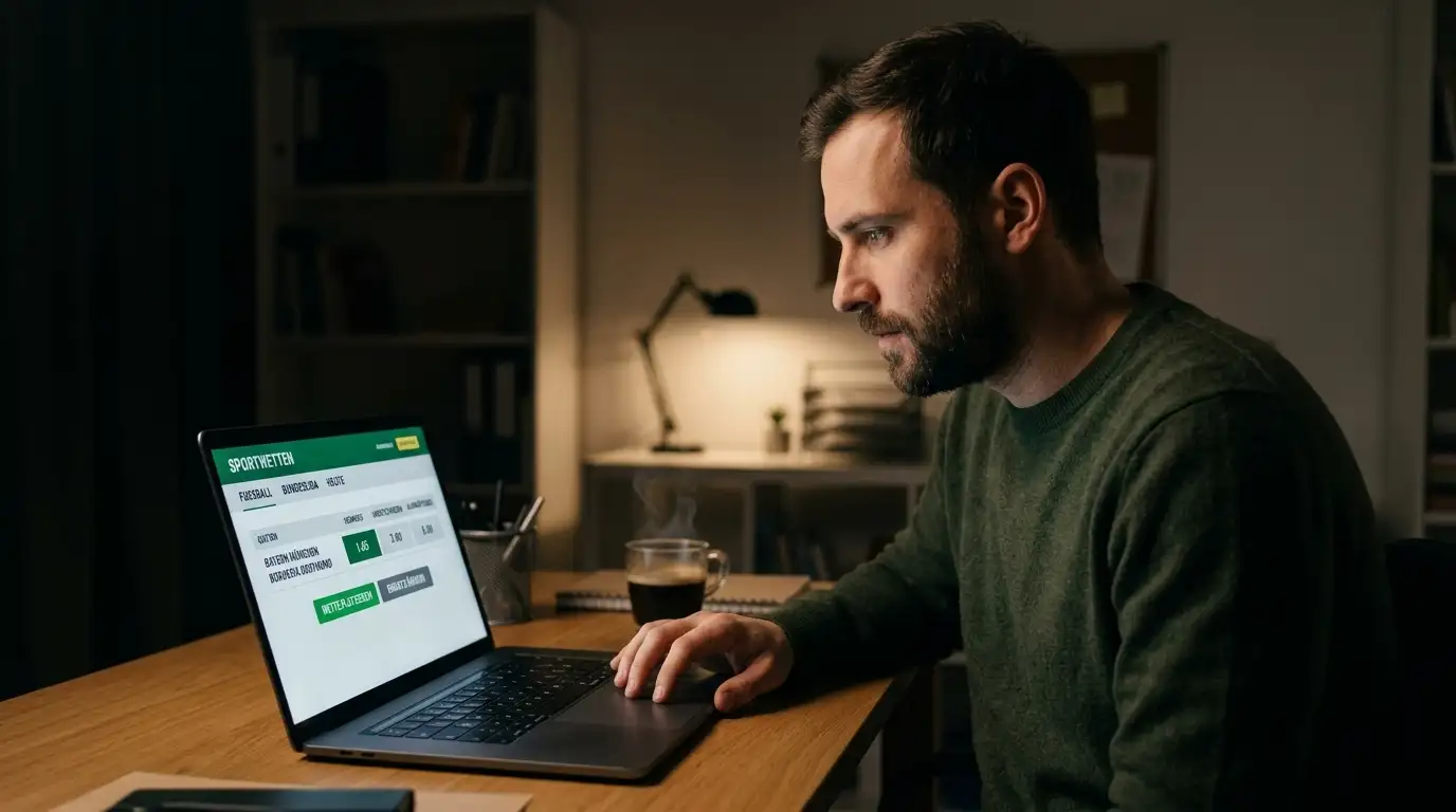 Wettender prüft die Quote am Laptop, bevor er die Wette platziert
