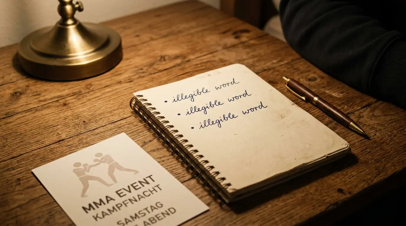 Handschriftliche Auswahlliste mit wenigen analysierten Prop-Wetten vor dem Kampfabend