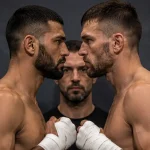 Zwei MMA-Athleten beim Face-off vor dem Kampf als Ausgangspunkt der Kampfanalyse