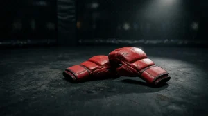 MMA-Handschuhe im dramatischen Spotlicht als Sinnbild für die Wahl des richtigen Wettanbieters