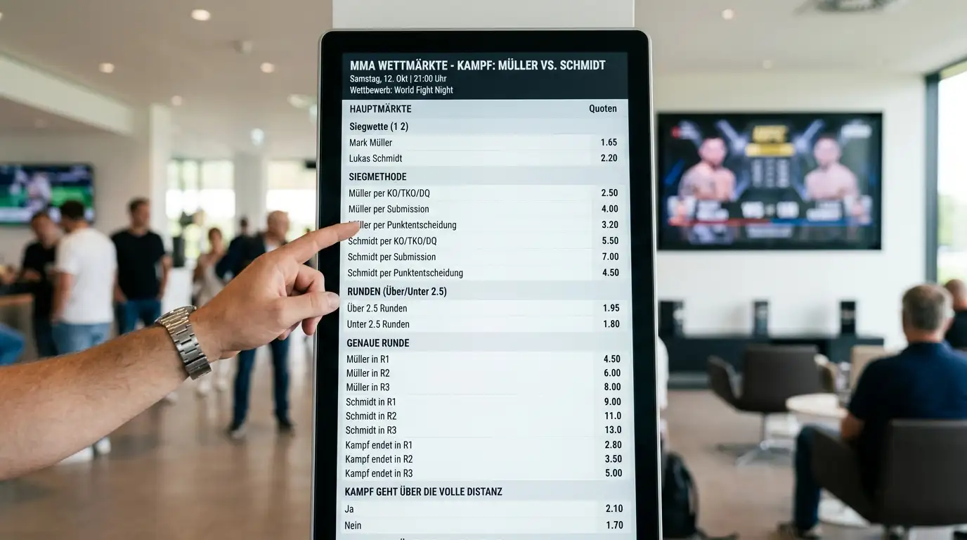 Breites Angebot verschiedener MMA-Wettmärkte auf einem übersichtlichen Wettboard