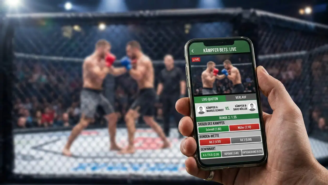 Mobile Live-Wette während eines laufenden UFC-Kampfes im Octagon