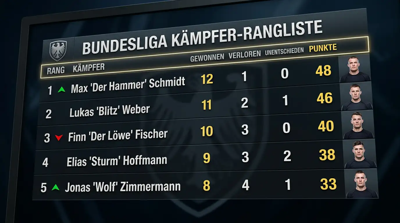 Punktetabelle einer PFL-Saison mit Siegpunkten und Bonuspunkten für frühe Finishs