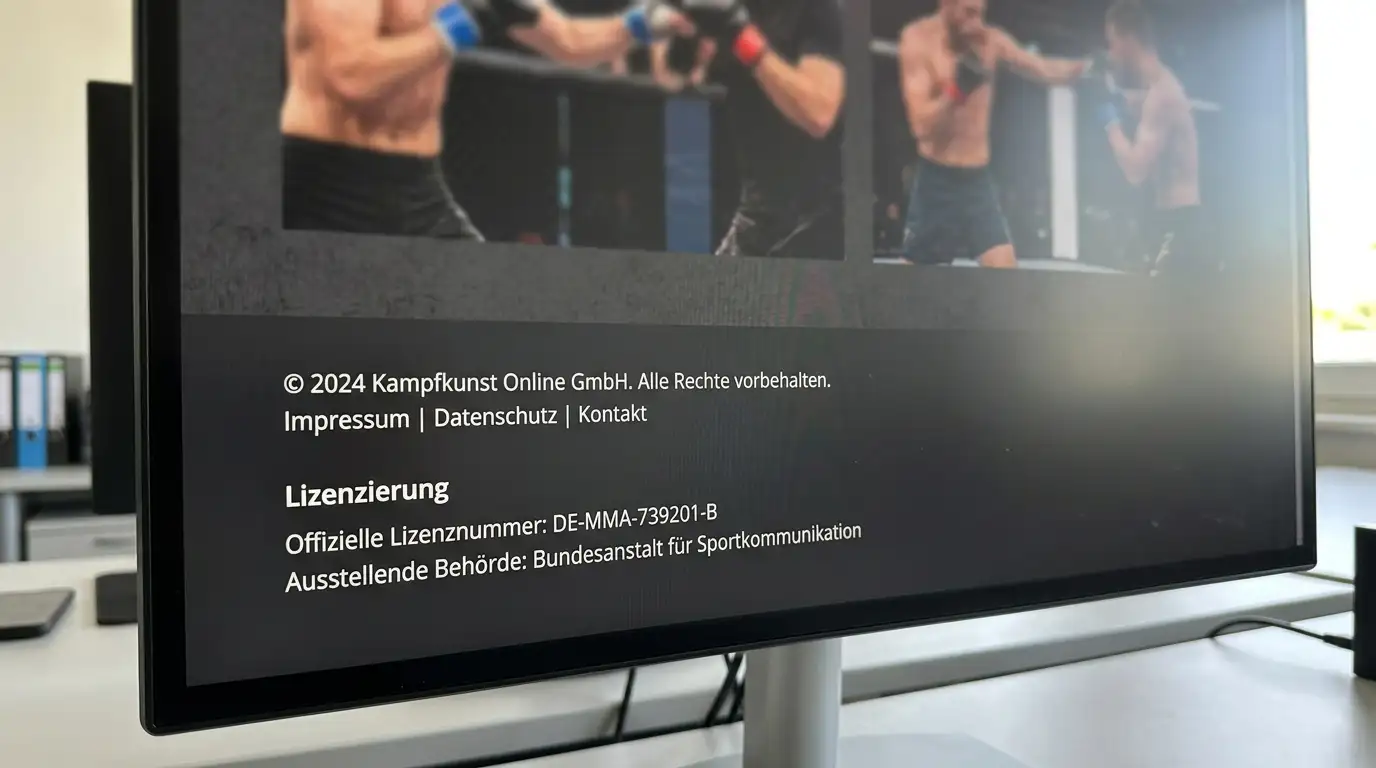 Transparent ausgewiesene Lizenznummer im Fußbereich einer Anbieterseite