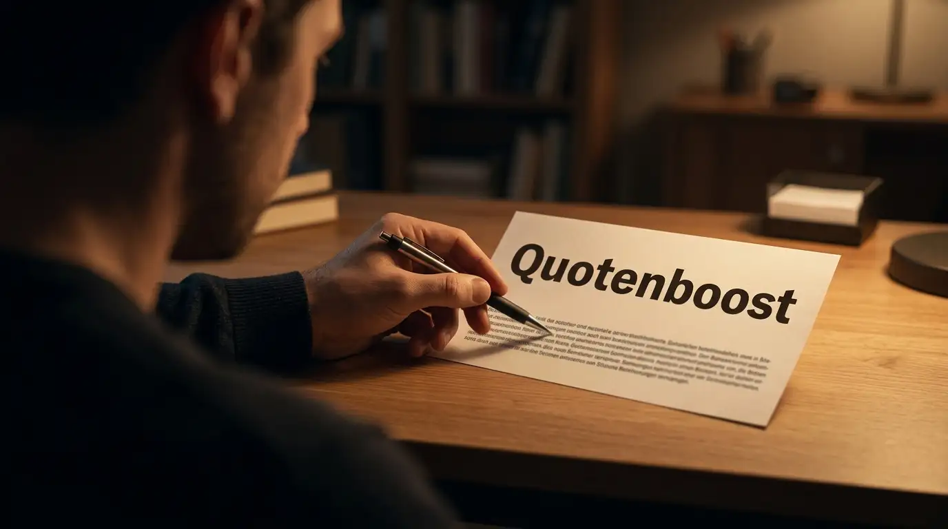 Quotenboost-Kennzeichnung als Sinnbild für die nüchterne Prüfung von Bonusangeboten