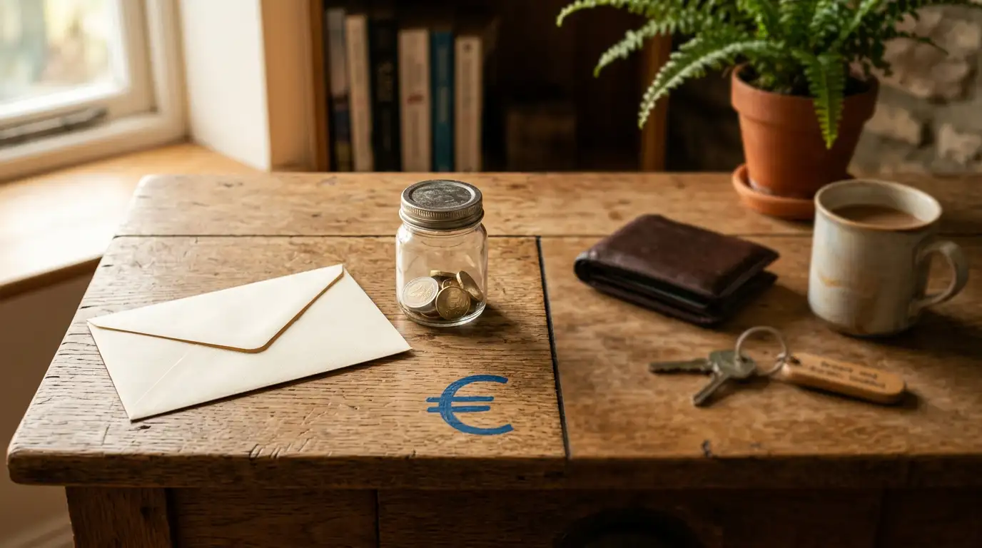 Symbolisch mit Euro-Zeichen markierter, vom Alltagsgeld getrennter Topf für das Wettkapital