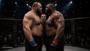 Zwei Schwergewichtskämpfer stehen sich im Octagon gegenüber als Sinnbild der Divisionsunterschiede