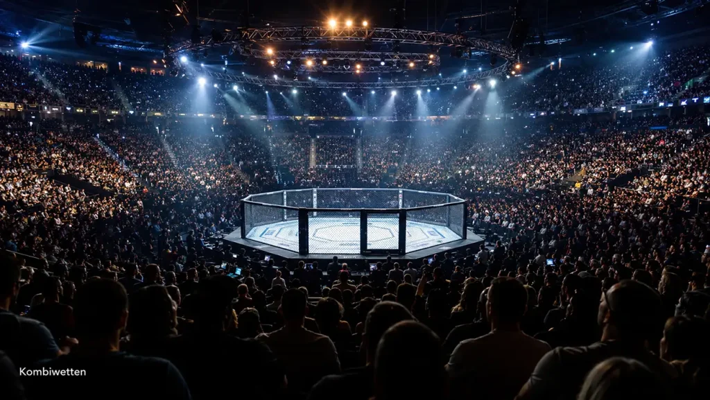 Stimmungsvolle UFC-Arena vor einem Kampfabend mit mehreren Begegnungen für Kombiwetten