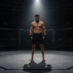 MMA-Kämpfer steht im hell beleuchteten Octagon vor einem Abend voller UFC-Prop-Wetten