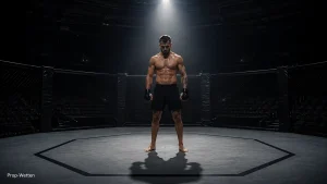 MMA-Kämpfer steht im hell beleuchteten Octagon vor einem Abend voller UFC-Prop-Wetten