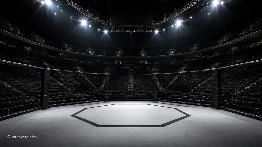Leerer Octagon unter Flutlicht vor einem UFC-Kampfabend mit vielen Wettmärkten