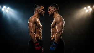 Zwei MMA-Kämpfer im Face-off unter Arenalicht als Sinnbild für UFC-Quoten im direkten Vergleich
