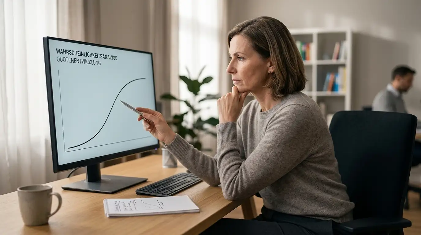 Person analysiert ein einfaches Liniendiagramm zu Wettquoten am Bildschirm