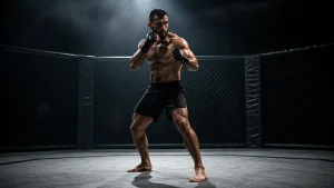 MMA-Kämpfer im Scheinwerferlicht des Octagons als Sinnbild für einen UFC-Quotenboost