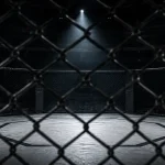 Blick durch den Maschendraht des Octagons als Sinnbild für UFC-Wetten ohne deutsche Lizenz