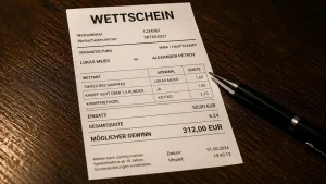 Wettschein und Stift auf einem Tisch als Sinnbild für die Wettsteuer bei UFC-Wetten