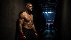 Hochkonzentrierter MMA-Kämpfer vor dem Kampf als Sinnbild für eine datenbasierte UFC-Wetten-Strategie