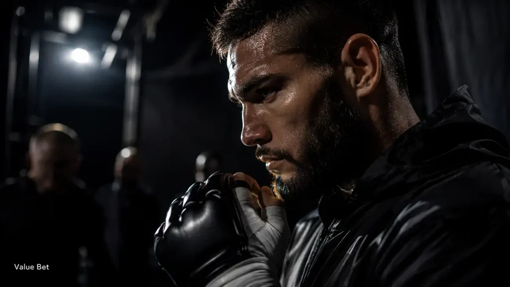 Konzentrierter MMA-Kämpfer vor dem Gang in den Käfig als Sinnbild der Value-Suche