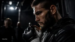 Konzentrierter MMA-Kämpfer vor dem Gang in den Käfig als Sinnbild der Value-Suche