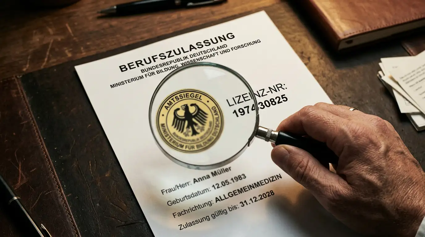 Lupe über einem Lizenzdokument als Sinnbild für die Seriositätsprüfung eines Wettanbieters